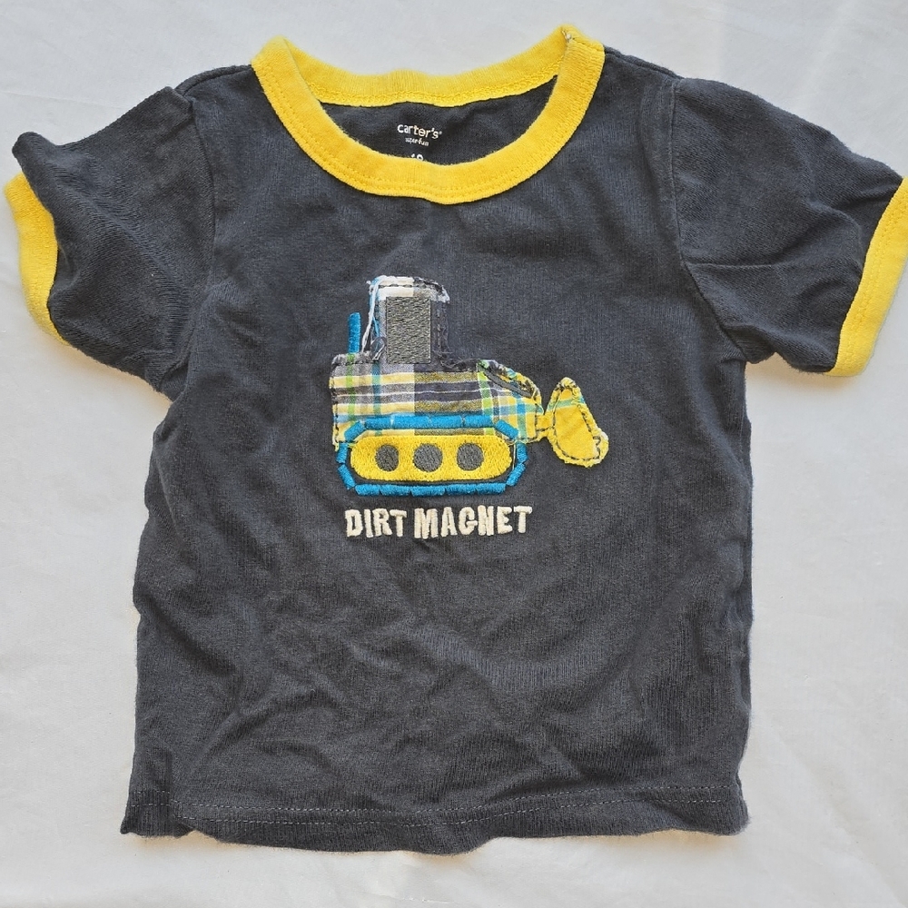 Carter's Gray Tee with Yellow Trim and Excavator Appliqué